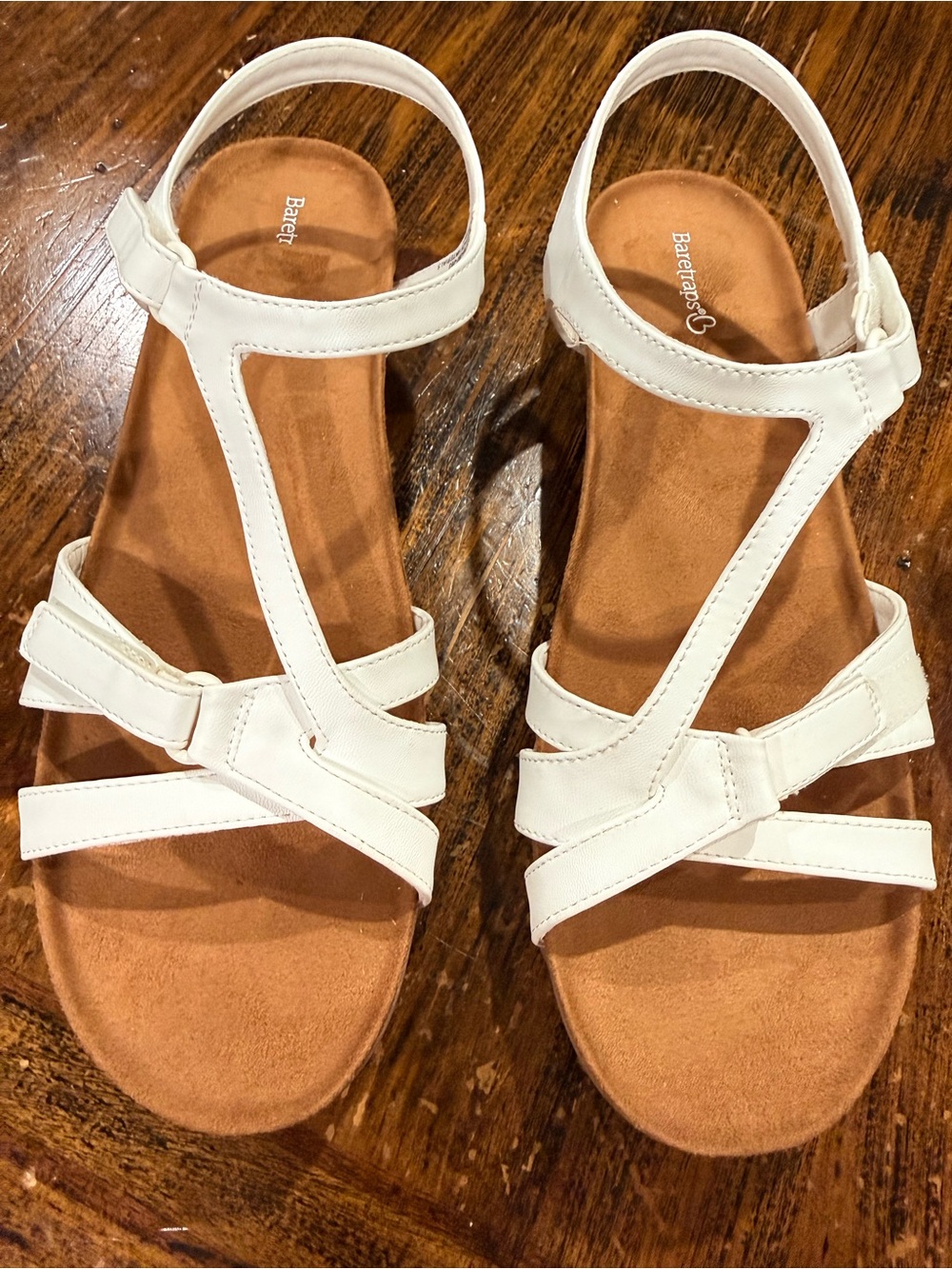 BareTraps White Leather T-Strap Sandals